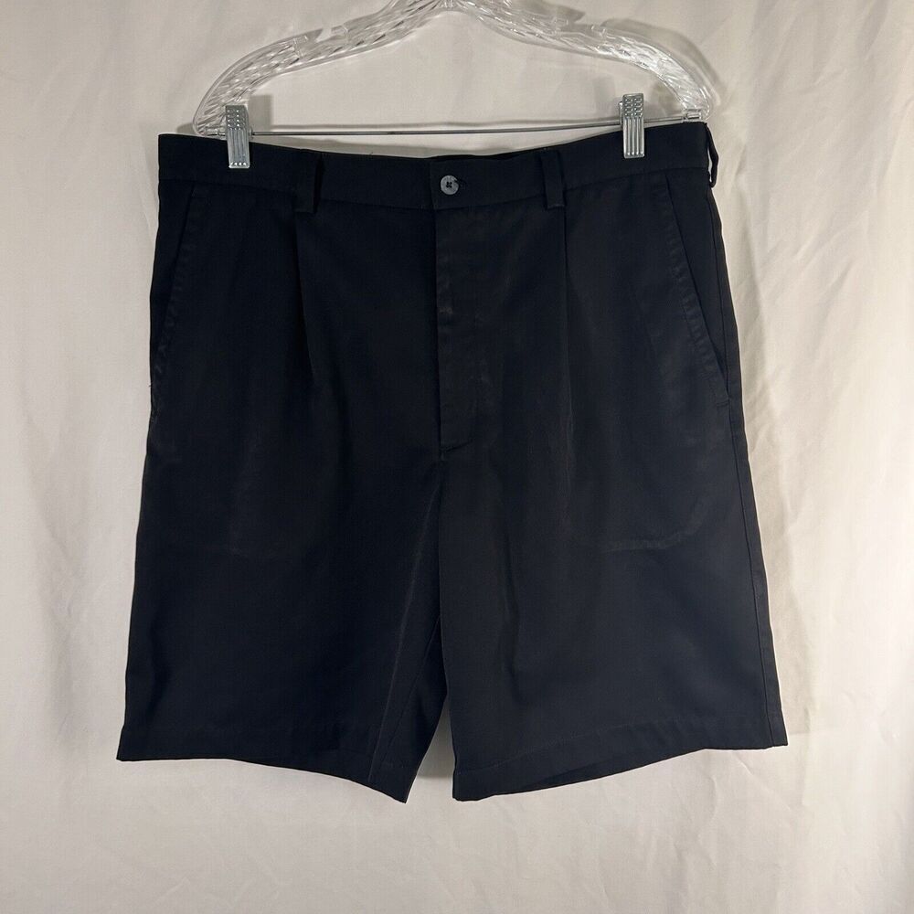 Nike Golf Shorts Men's 35 Black Pleated Pockets Polyester Button Zip 9.5" Inseam